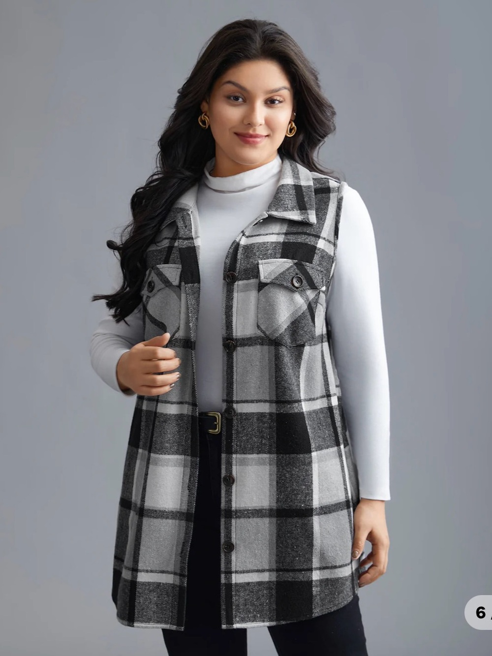 BloomChic Black and Gray Plaid Button-Up Jacket